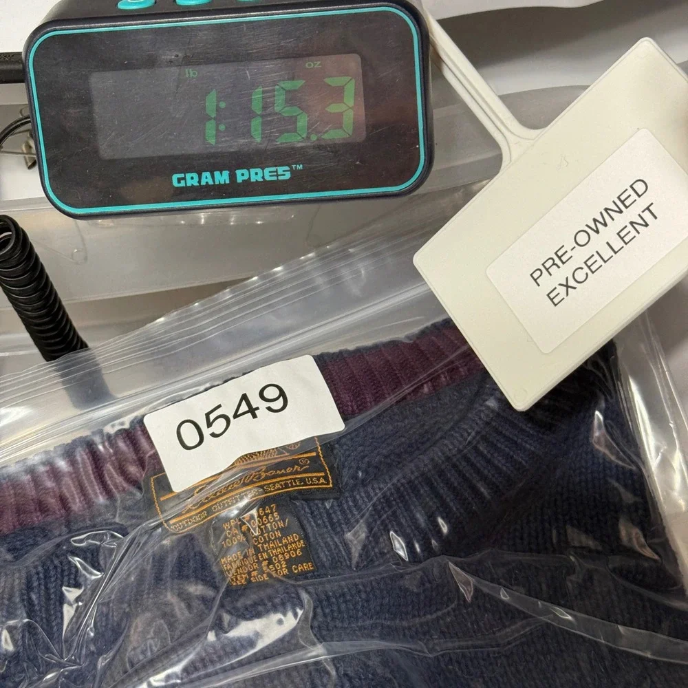 Eddie Bauer Mens XL Vintage Colorblock Crewneck Sweater Navy Teal Burgundy‎ - Picture 9 of 9